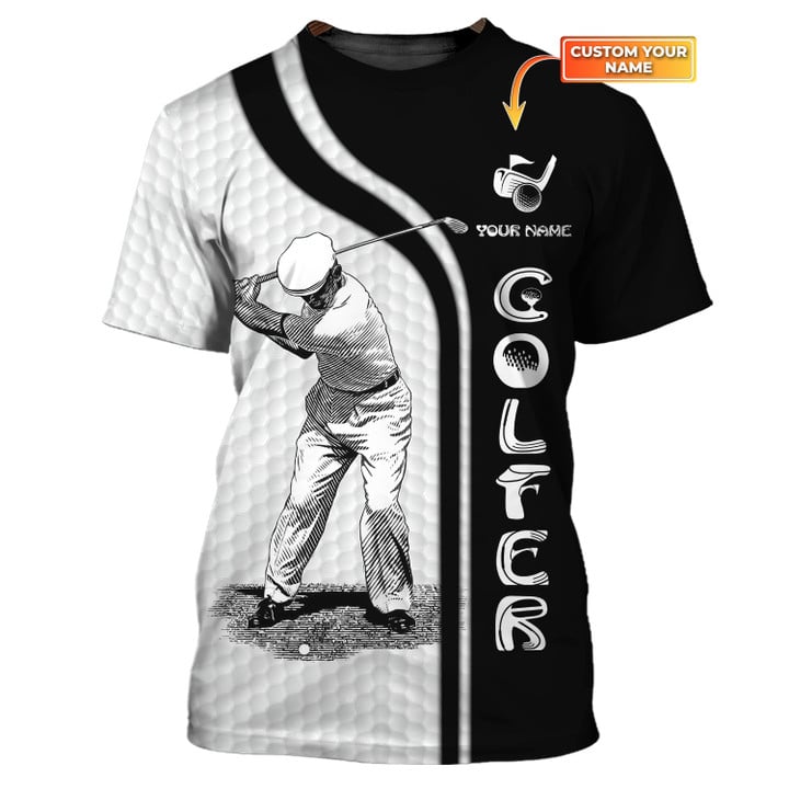 3D All Over Print Golf Shirt/ Custom Name Black and White Golf Tee Shirt Golfer 3D Shirt