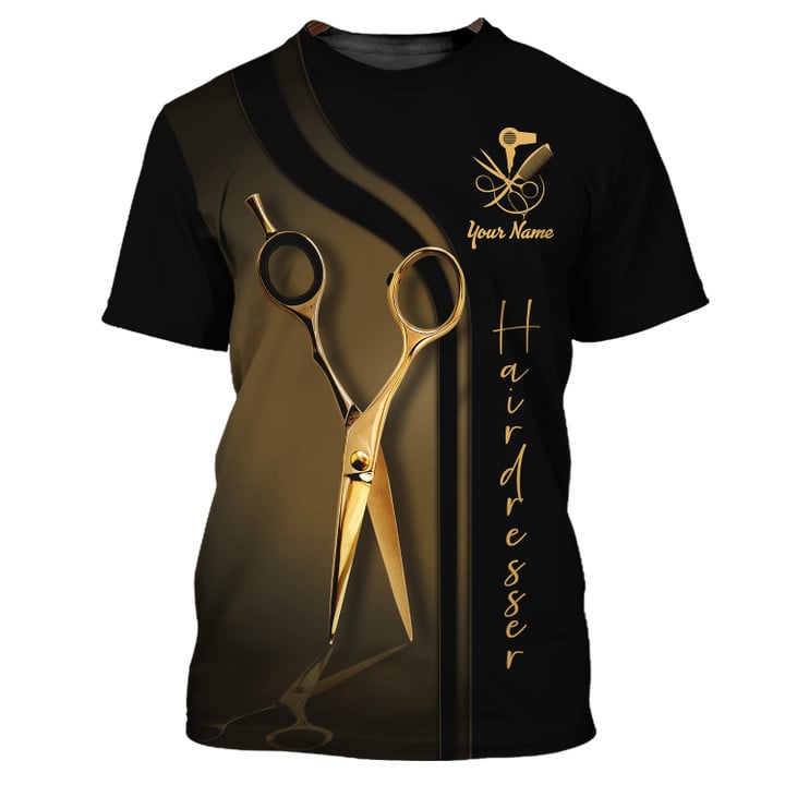 Golden Hairdresser Custom T Shirt Hair Salon Uniform Hairstylist Shirts