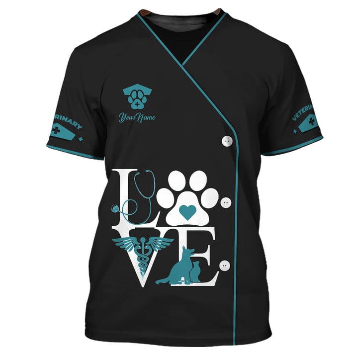 Green Pet Veterinarian Uniform Personalized Name 3D Tshirt/ Love Veterinarian Pet Shirt
