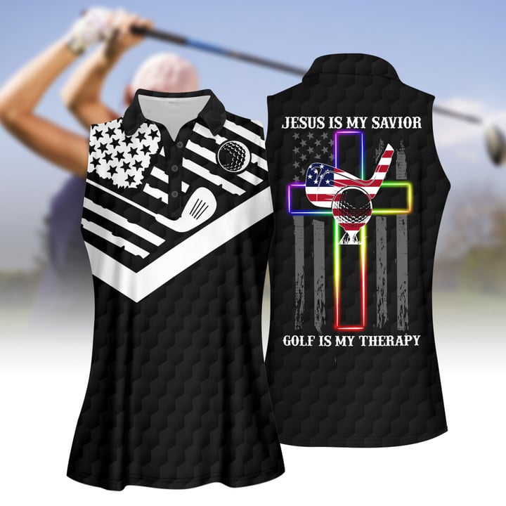 Golf Is My Therapy Women Short Sleeve Polo Shirt Sleeveless Polo Shirt