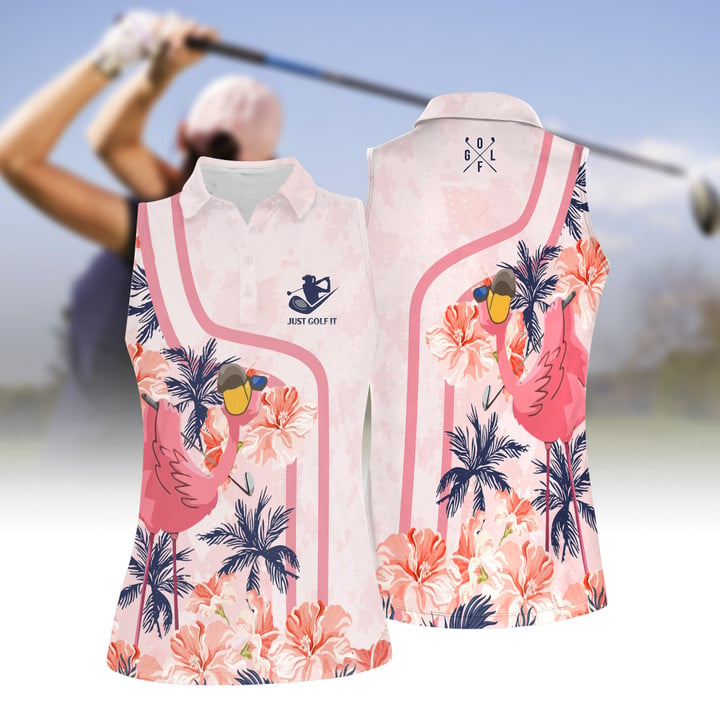Flamingo Golf Women Short Sleeve Polo Shirt Sleeveless Polo Shirt