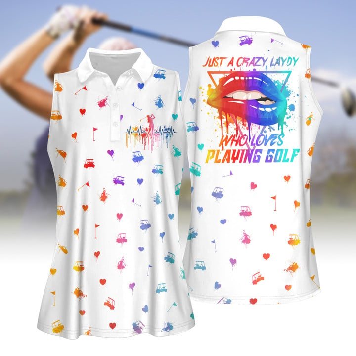 Just A Crazy Lady Who Loves Golf Women Short Sleeve Polo Shirt Sleeveless Polo Shirt