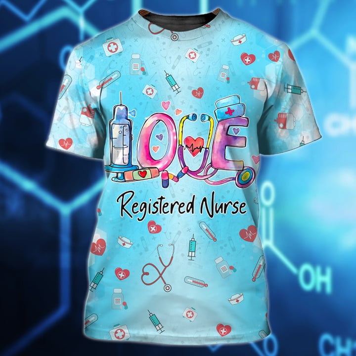 Personalized 3D Print Nursing Tools Pattern Nurse Shirt/ Enrolled Nurse Love 3D Shirts