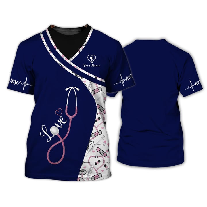 Navy Pattern Custom Nurse Uniform Nursing Tools 3D Shirts Nurse Tshirt/ Nurse Clothing Shirt