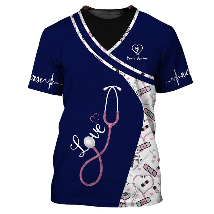 Navy Pattern Custom Nurse Uniform Nursing Tools 3D Shirts Nurse Tshirt/ Nurse Clothing Shirt