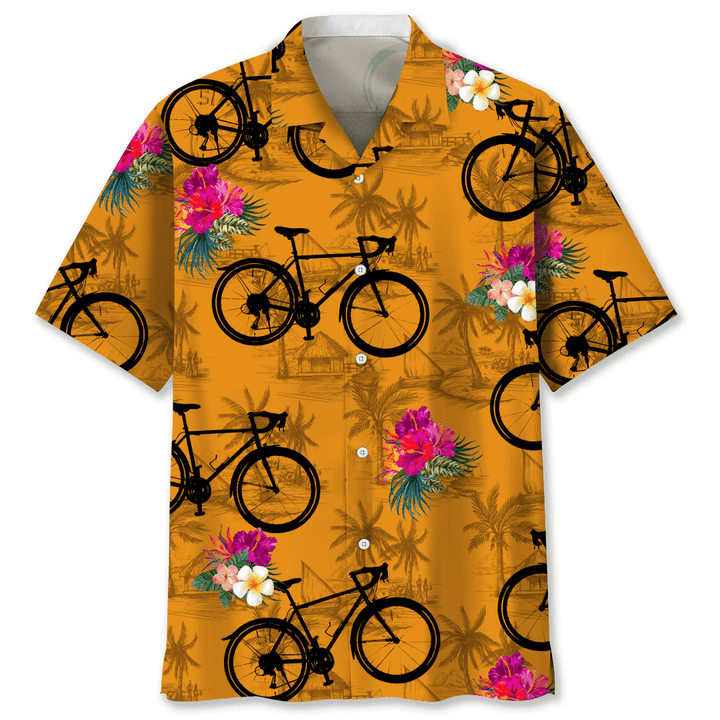 Cycling Orange Tropical Hawaiian Shirt/ Funny Cycling Shirt/ Cycling Shirt/ Cyclist Shirt/ Bicycle Gift/ Biking Gift/ Bike Gift
