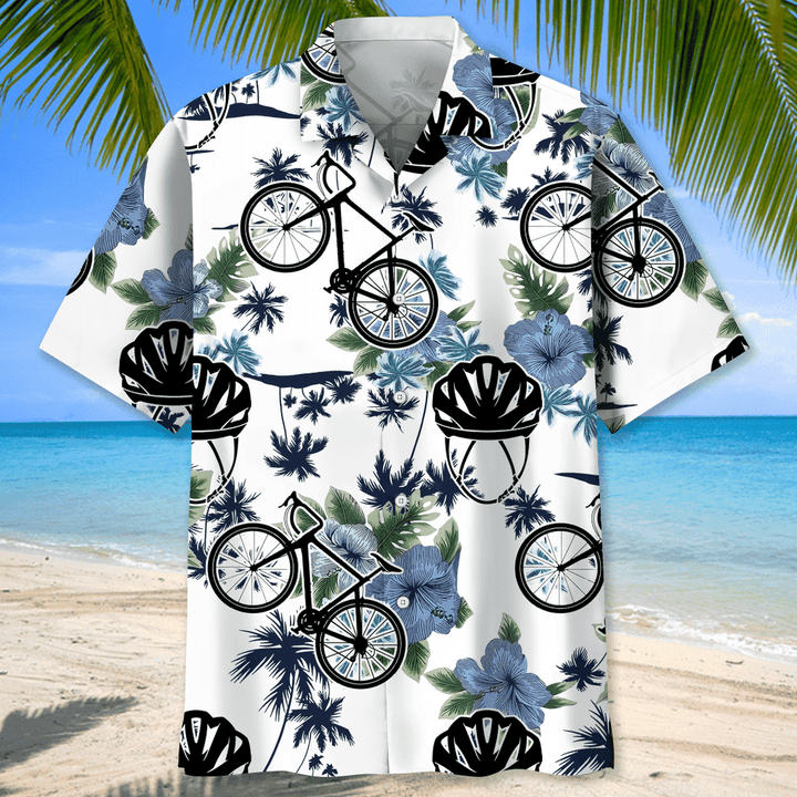 Cycling White Nature Hawaiian Shirt/ Cycling Shirt/ Cyclist Shirt/ Bicycle Gift/ Biking Gift/ Bike Gift