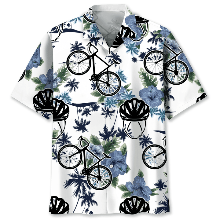 Cycling White Nature Hawaiian Shirt/ Cycling Shirt/ Cyclist Shirt/ Bicycle Gift/ Biking Gift/ Bike Gift