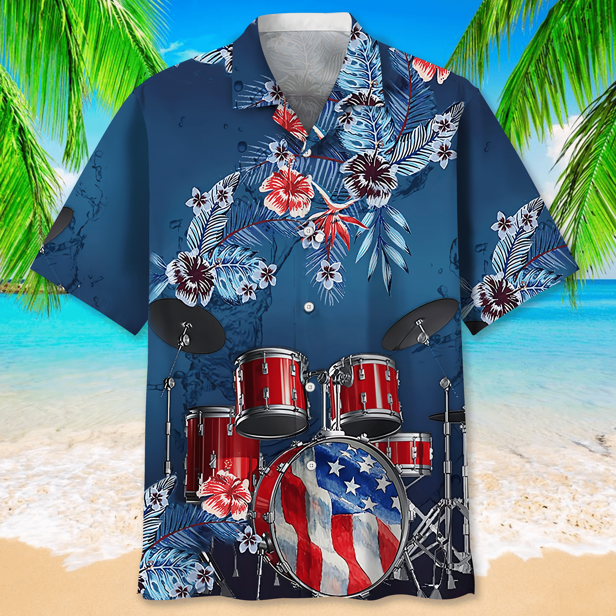 Drum Usa Hawaiian Shirt/ Drum Nature Flower Hawaiian Shirt for men