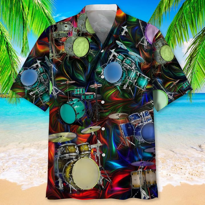 Drum Music Hawaiian Shirt/ Drum Sticks Shirt/ Gift For Drummer/ Drum Band Shirt