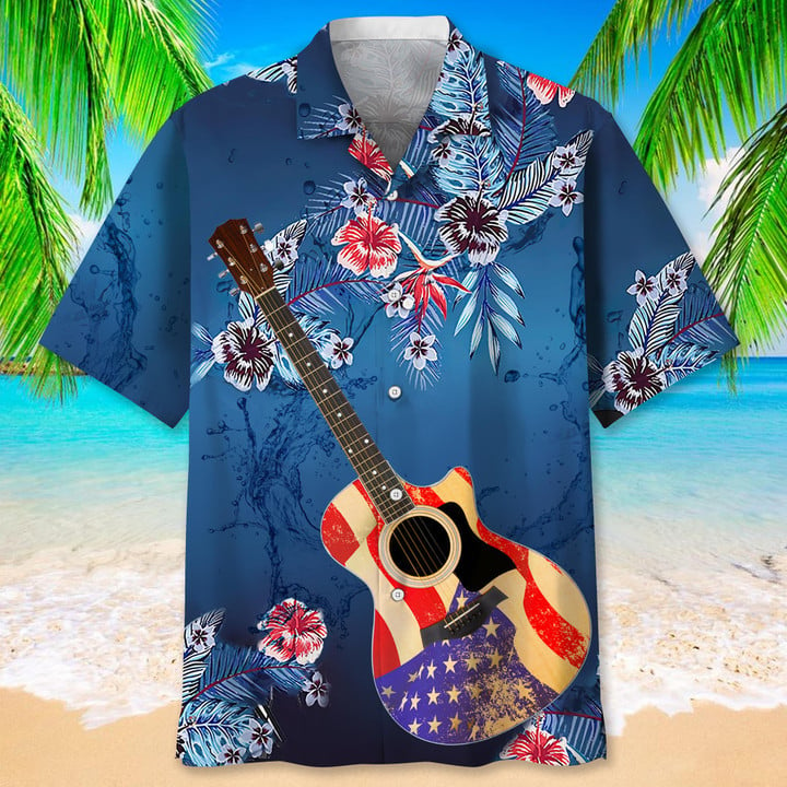 Guitar Usa flag Nature Hawaiian Shirt for men and women/ Guitar Player Shirt/ Gift for Guitarist/ Guitarist T-Shirt/ Guitar Player Gift