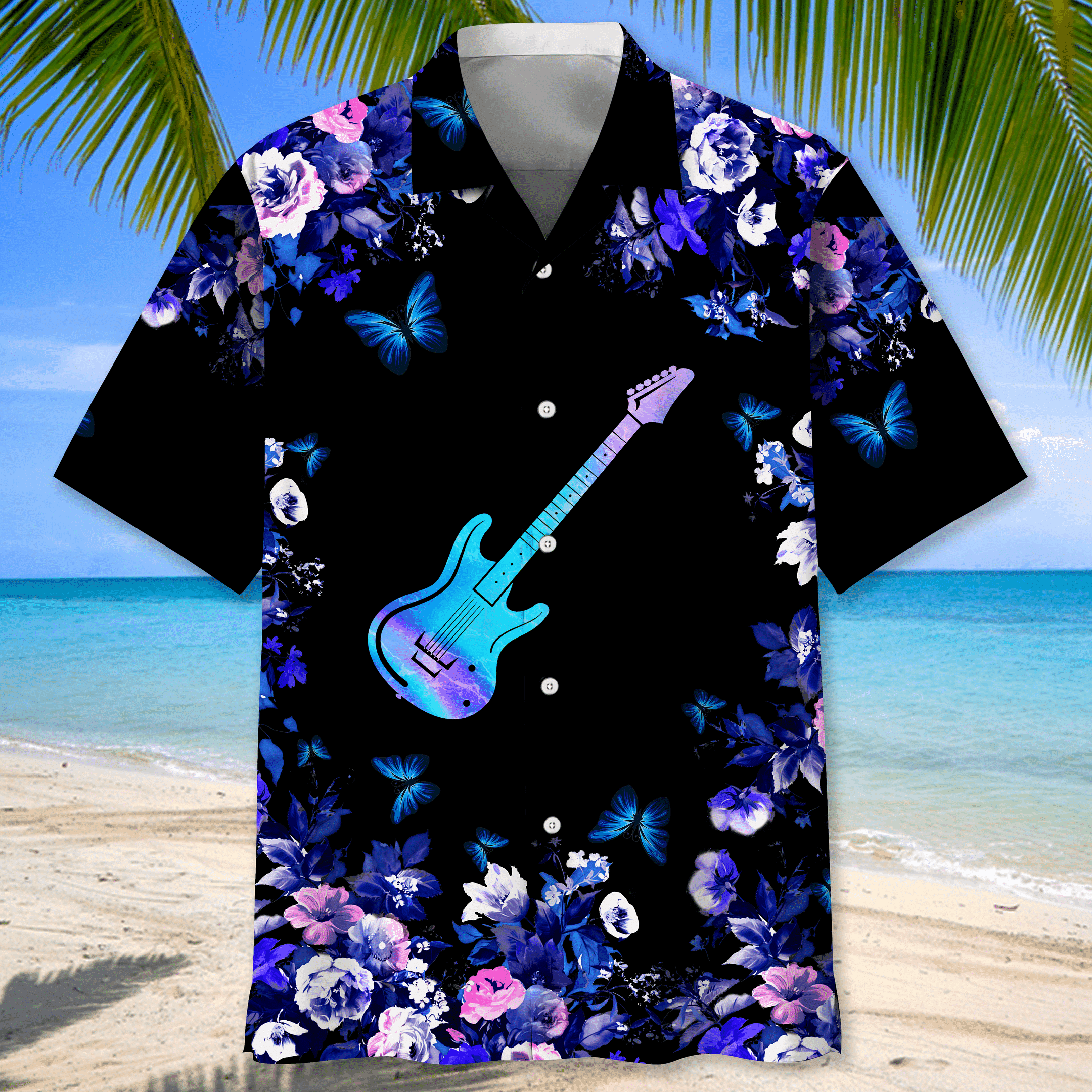 Guitar Nature Tropical Hawaiian Shirt for men and women/ Guitar Player Shirt/ Gift for Guitarist/ Guitarist T-Shirt/ Guitar Player Gift