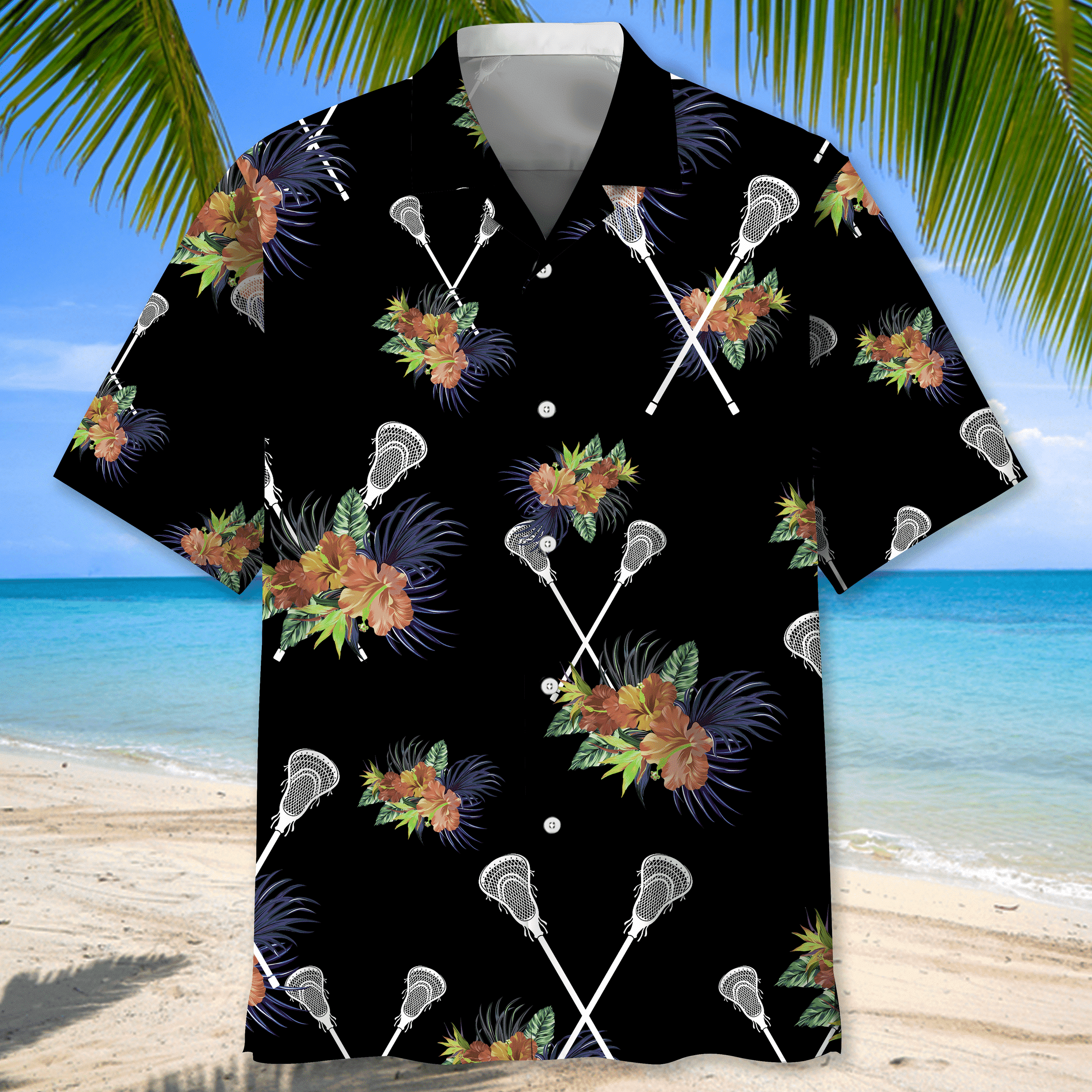 Lacrosse Blue Nature Hawaiian Shirt for Men/ Lacrosse life shirt/ Lacrosse player gifts