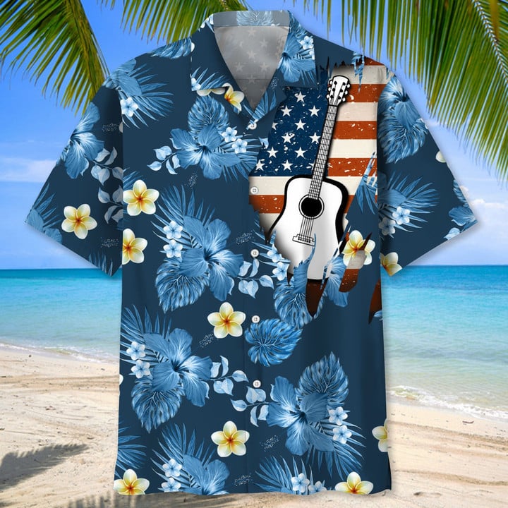 Guitar Usa flag Nature Hawaiian Shirt for men and women/ Guitar Player Shirt/ Gift for Guitarist/ Guitarist T-Shirt/ Guitar Player Gift