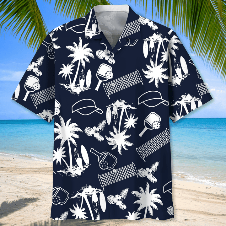 Pickleball Blue Nature Hawaiian Shirt/ Men''s Hawaiian Shirt/ Tropical Aloha Shirts Short Sleeve Beach Holiday Casual Shirts