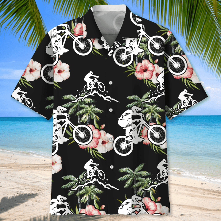 Mountain Bike Nature Flower Hawaiian Shirt/ Men''s Hawaiian Shirt Tropical Aloha Shirts Short Sleeve Beach Holiday Casual Shirts