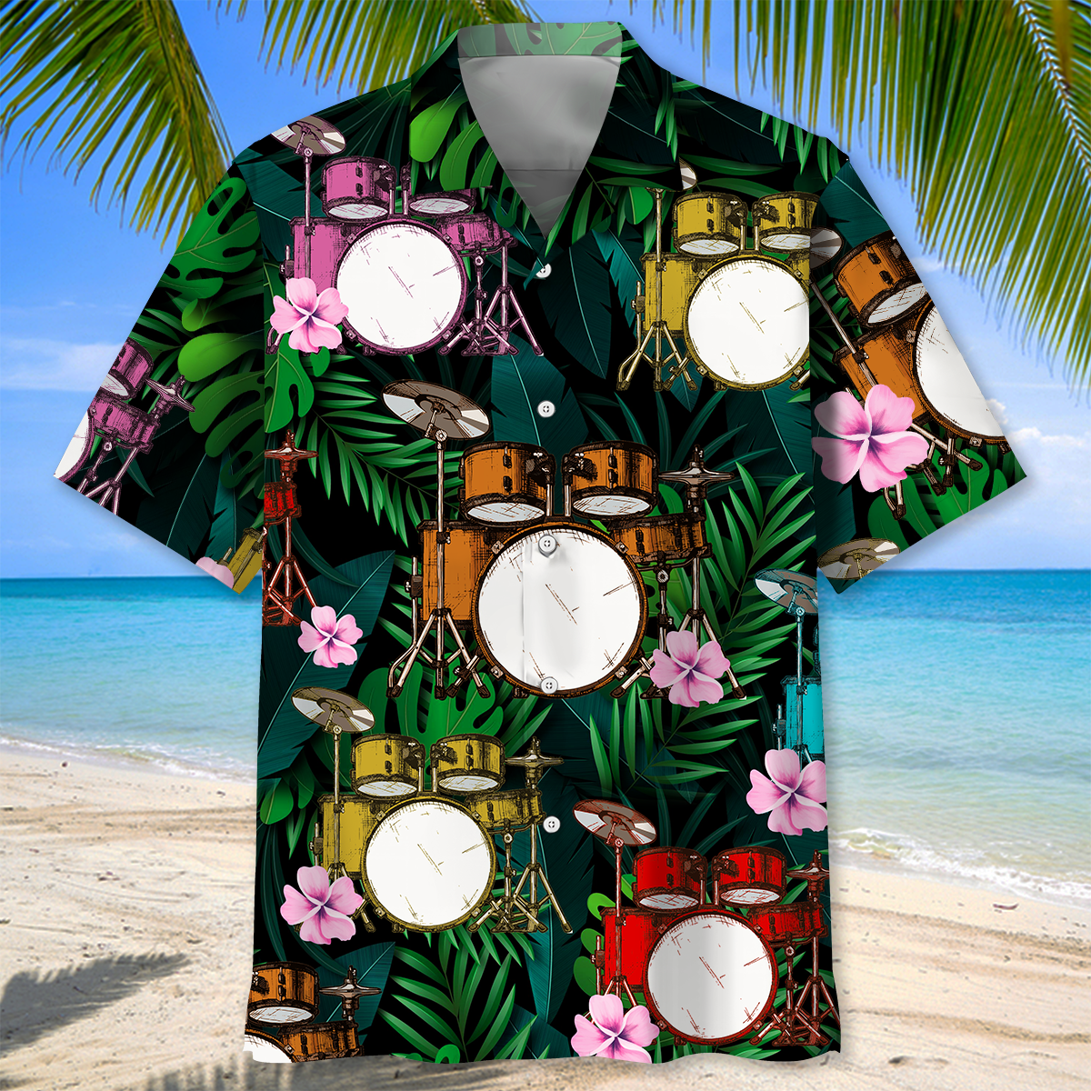 Drum Tropical Hawaiian Shirt/ Men''s Hawaiian Shirt Tropical Aloha Shirts Short Sleeve Beach Holiday Casual Shirts