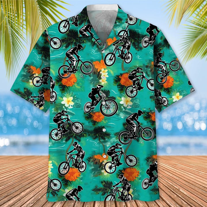 Mountain Bike Seamless Pattern Hawaiian Shirt/ Men