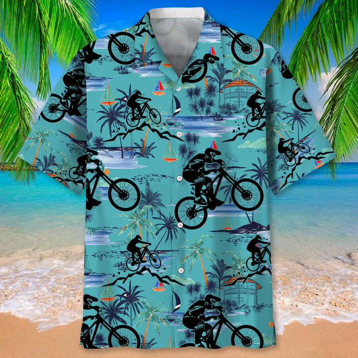 Mountain Bike Hawaiian Nature Hawaiian Shirt/ Mountain Biker Shirt/ Camping Gift