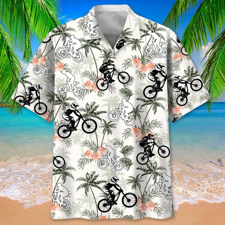 Mountain Bike Tropical Tree Hawaiian Shirt/ Men''s Unisex Summer Beach Casual Short Sleeve Summer Vacation Beach Shirts