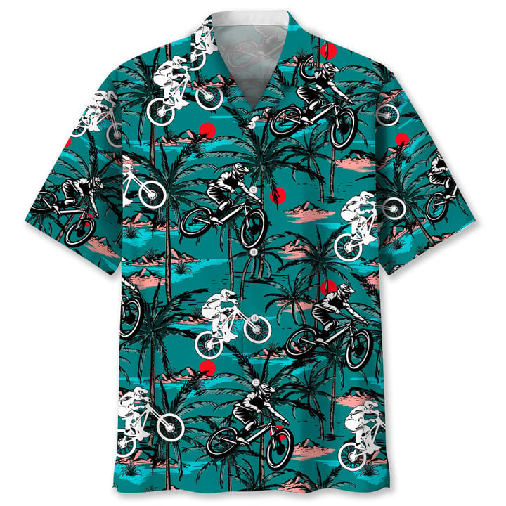 Mountain Bike Vintage Hawaiian Shirt/ Short Sleeve Summer Vacation Beach Shirts for men