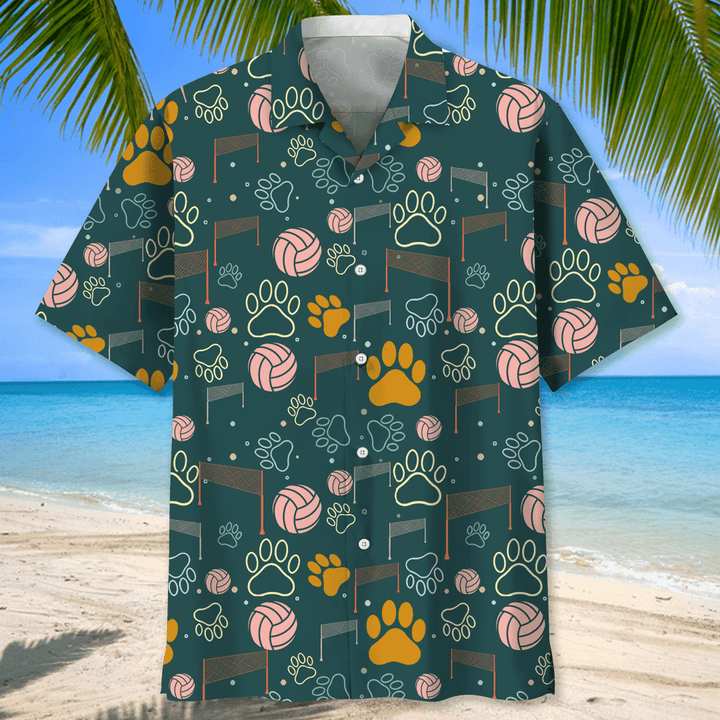 Volleyball And Dog Hawaiian Shirt/ Short Sleeve Summer Vacation Beach Shirts for men