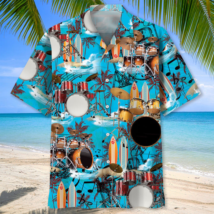 Drum Beach Hawaiian Shirt/ Short Sleeve Summer Vacation Beach Shirts for men