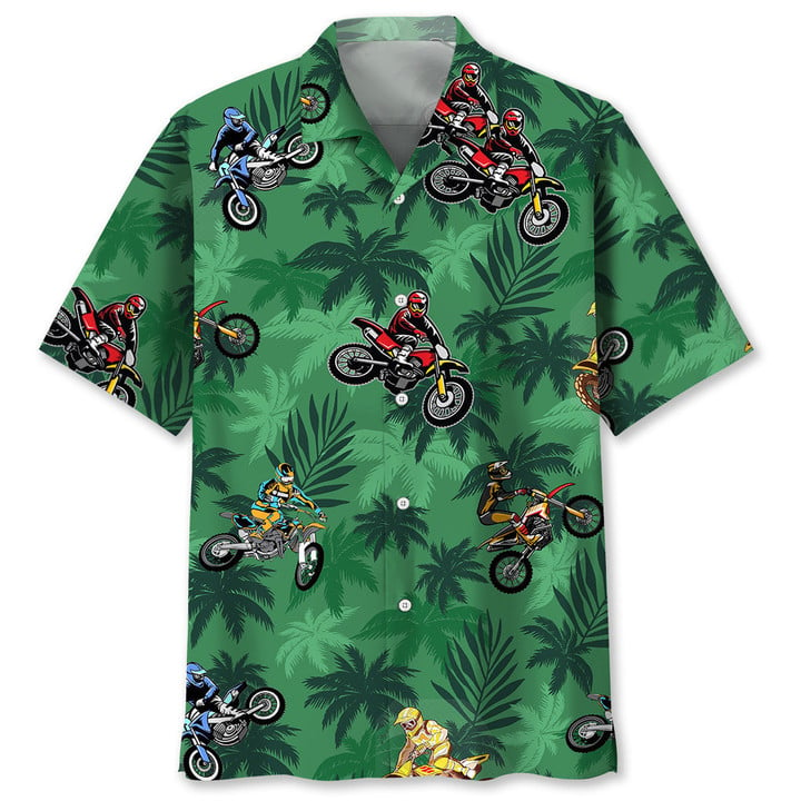 Motocross Green Tropical Hawaiian Shirt/ Short Sleeve Summer Vacation Beach Shirts for men