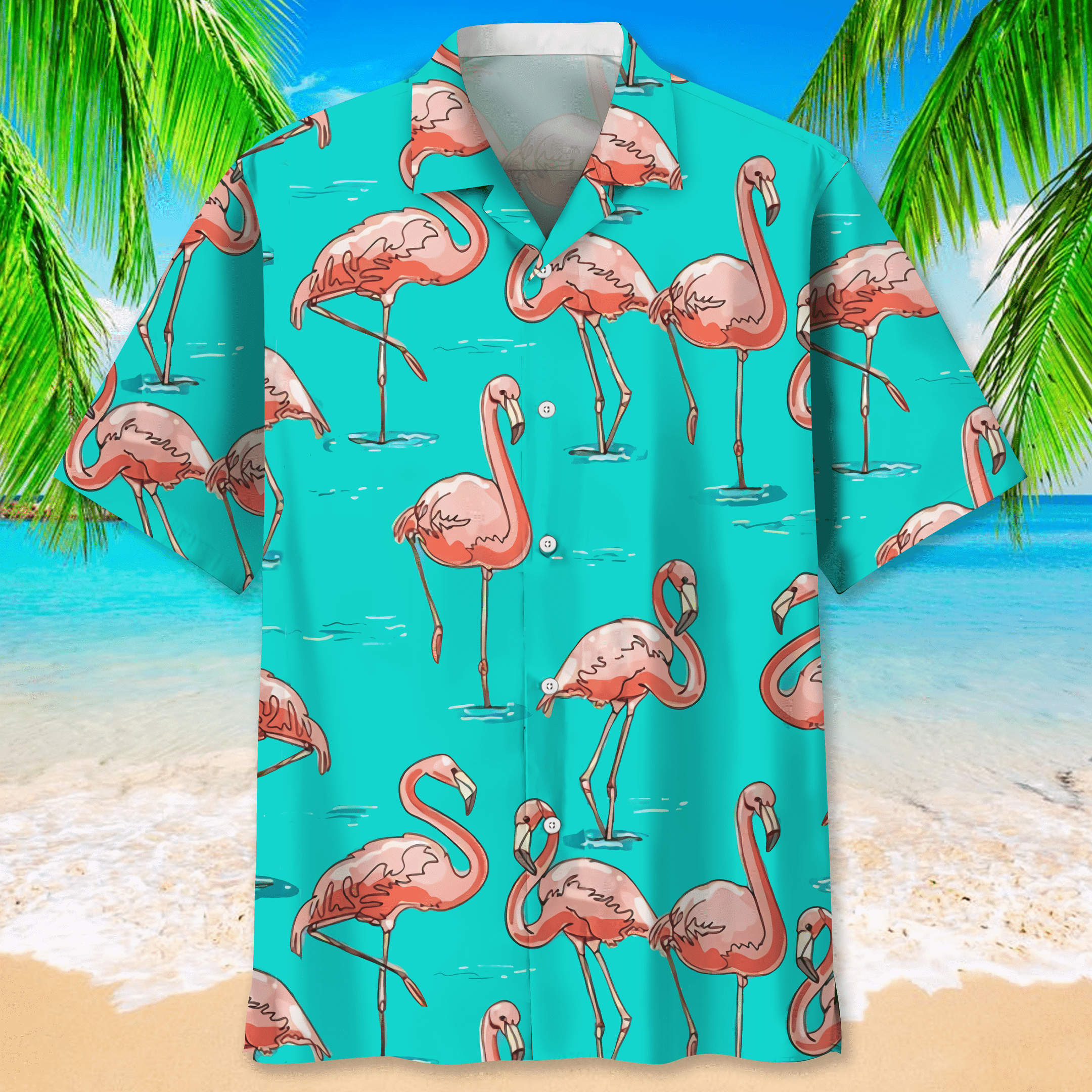 Flamingo Blue Hawaiian Shirt/ Short Sleeve Summer Vacation Beach Shirts for men