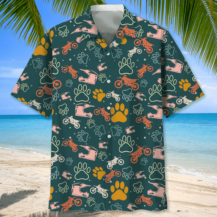 Motocross And Dog Hawaiian Shirt/ Short Sleeve Summer Vacation Beach Shirts for men
