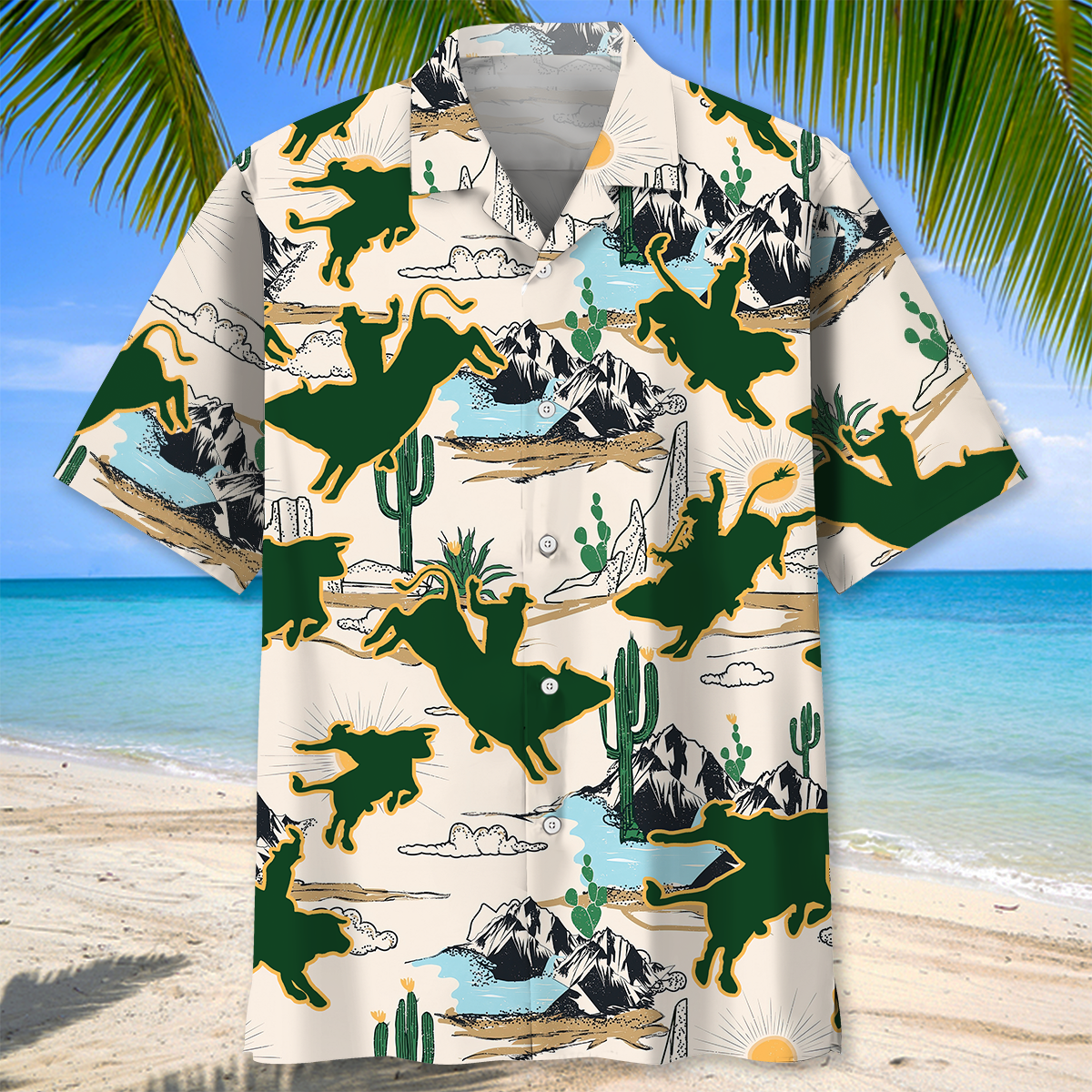 Bull Riding Desert Hawaiian Shirt/ Short Sleeve Summer Vacation Beach Shirts for men