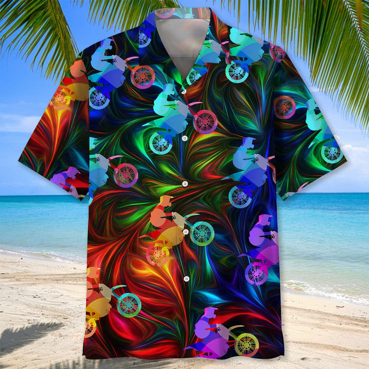 Motocross Color Hawaiian Shirt/ Short Sleeve Summer Vacation Beach Shirts for men