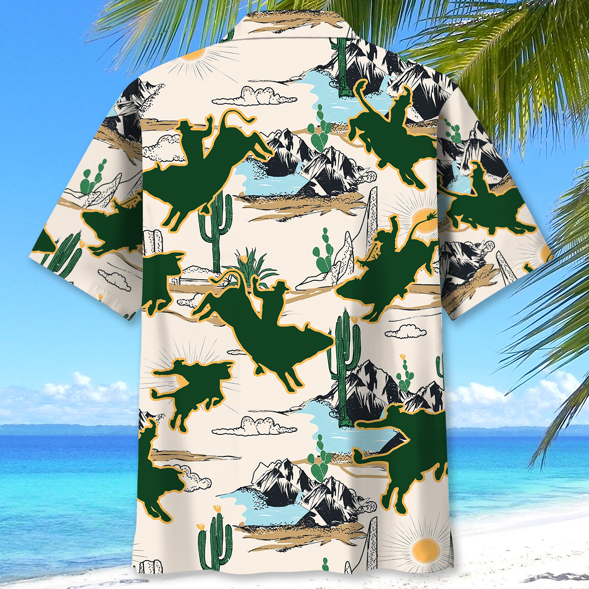 Bull Riding Desert Hawaiian Shirt/ Short Sleeve Summer Vacation Beach Shirts for men