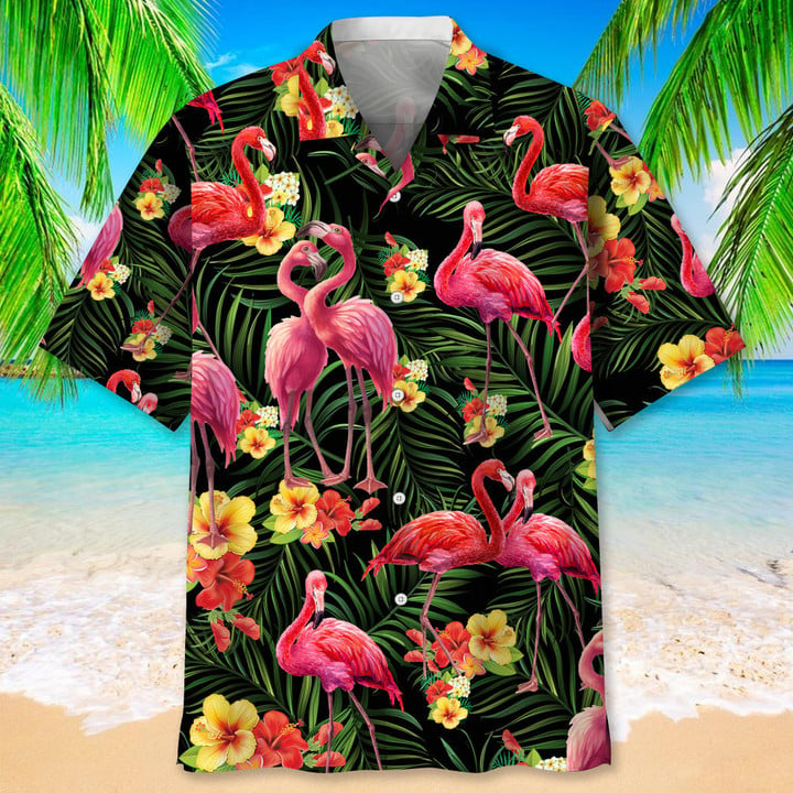 Flamingo Nature Tropical Hawaiian Shirt/ Short Sleeve Summer Vacation Beach Shirts for men