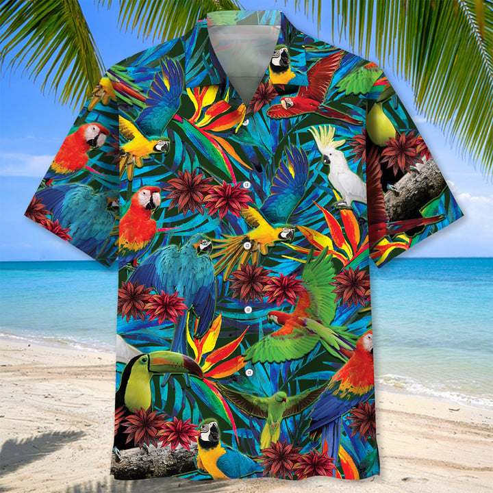 Parrot Tropical Hawaiian Shirt/ Men''s Unisex Summer Beach Casual Short Sleeve Summer Vacation Beach Shirts