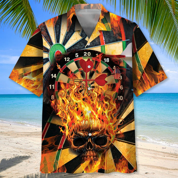 Darts Skull Hawaiian Shirt/ Gift for dart lover
