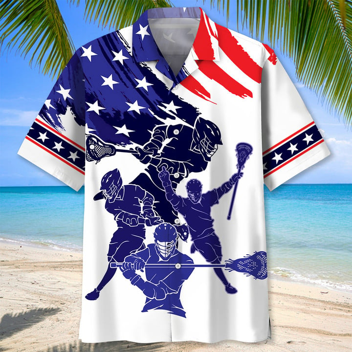 Lacrosse Blue Hawaiian Shirt/ Aloha Shirts Short Sleeve Beach Holiday Casual Shirts