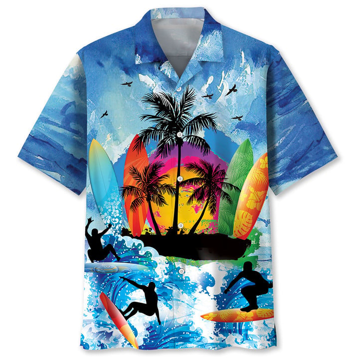 Surfing Ocean Hawaiian Shirt/ Unisex Summer Beach Casual Short Sleeve Summer Vacation Beach Shirts