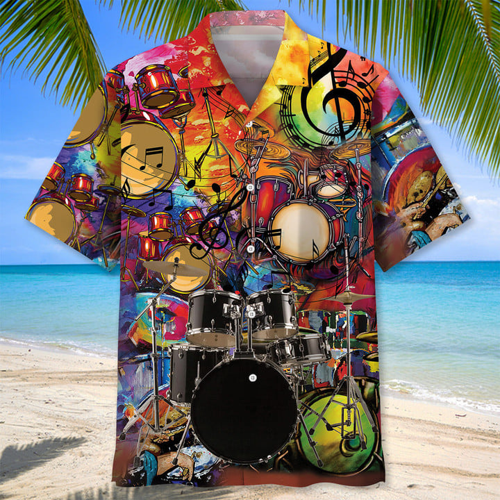 Drum Color Hawaiian Shirt/ Short Sleeve Summer Vacation Beach Shirts for men