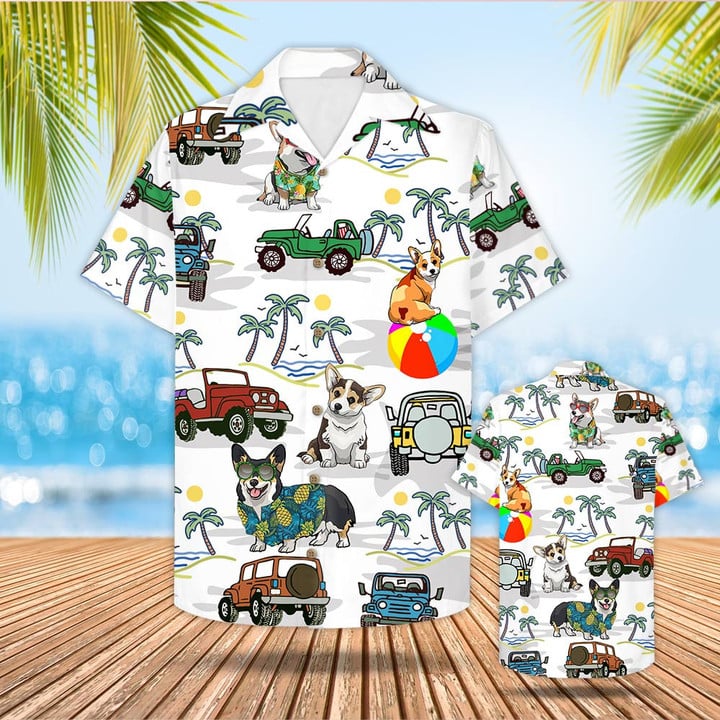 Corgi And Jeep Hawaiian Shirt Beach Shirt Gift For Corgi Mom Corgi Dad/ Unisex Hawaiian Shirt