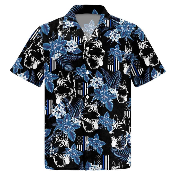 Thin Blue Line Hawaiian Shirt German Shepherd Police Seamless Pattern Hawaiian Shirt/ Hawaiian Shirt For Men
