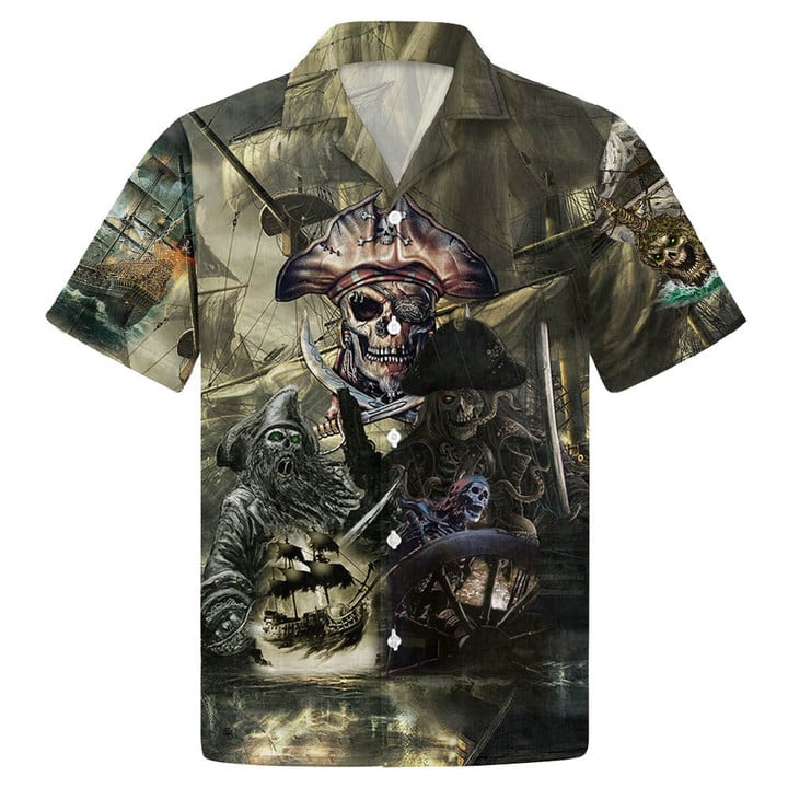 Caribbean Skull Pirate Ghost Ship Hawaiian Shirt/ Summer Gift