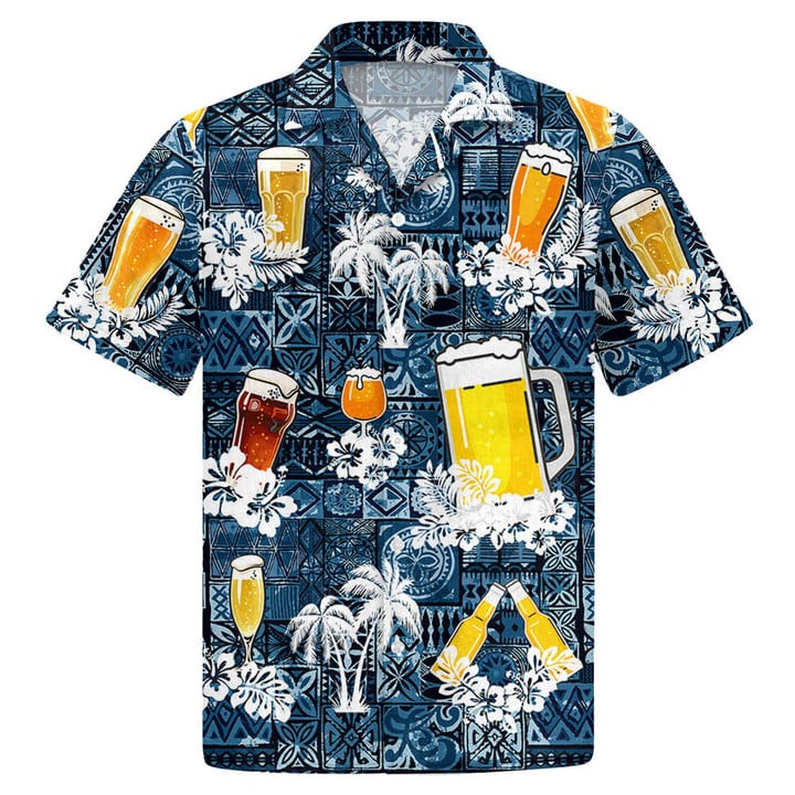 Beer Hawaiian Shirt Style Blue Drinking Shirt Beer Lover Gift/ Aloha Beach Shirt