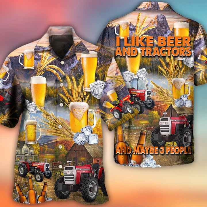 Beer And Tractor Autumn Farm Life Hawaiian Shirt Short Sleeve/ Hawaiian Shirt For Woman