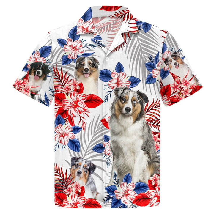 Australian Shepherd American Flag Hawaiian Shirt For Dog Lovers/ Unisex Hawaiian Shirt