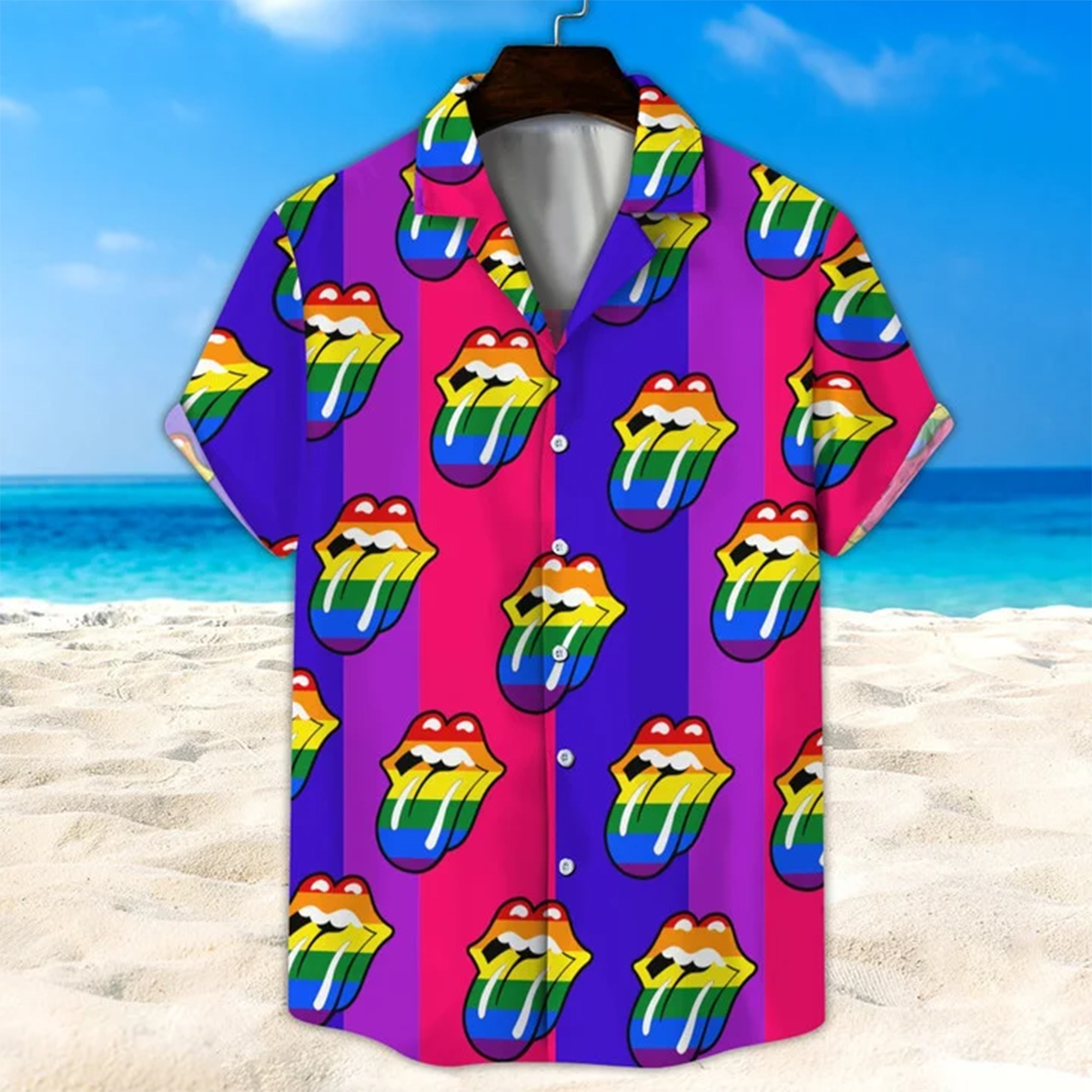 Lgbt Hawaii Shirt/ Bisexual Rainbow Lip Unisex Hawaii Shirt/ Beach Short/ Beach Party Shirt