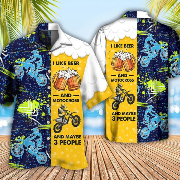 Beer I Like Beer And Motocross Unisex Hawaiian Shirt/ Beach Shirt
