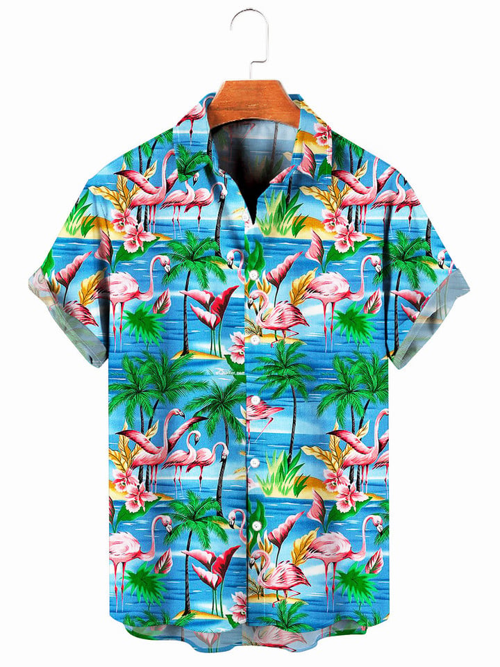 Flamingo Hawaiian Shirt/ Beach Hawaii Shirt/ Cool Button Down Hawaiian Shirt/ Beach Party Shirt