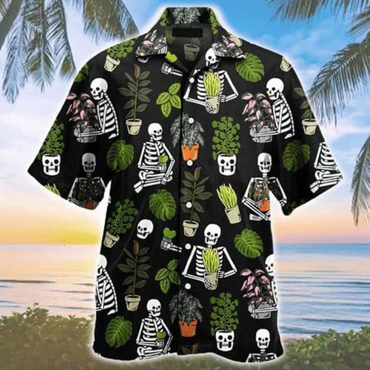 Beautiful Plant Potted Gardener Skull Pattern Hawaiian Shirt/ Summer Hawaiian Shirt For Men And Women