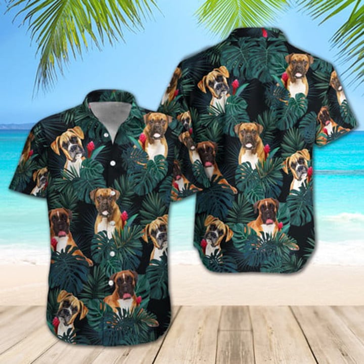 Boxer Dogs Tropical Shirt Regular Fit Short Sleeve Slim Fit Casual Full Print Shirt/ Hawaiian Shirt For Woman